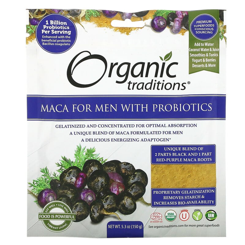 Organic Traditions Maca For Men With Probiotics 5.3 oz (150 g) 627733002745