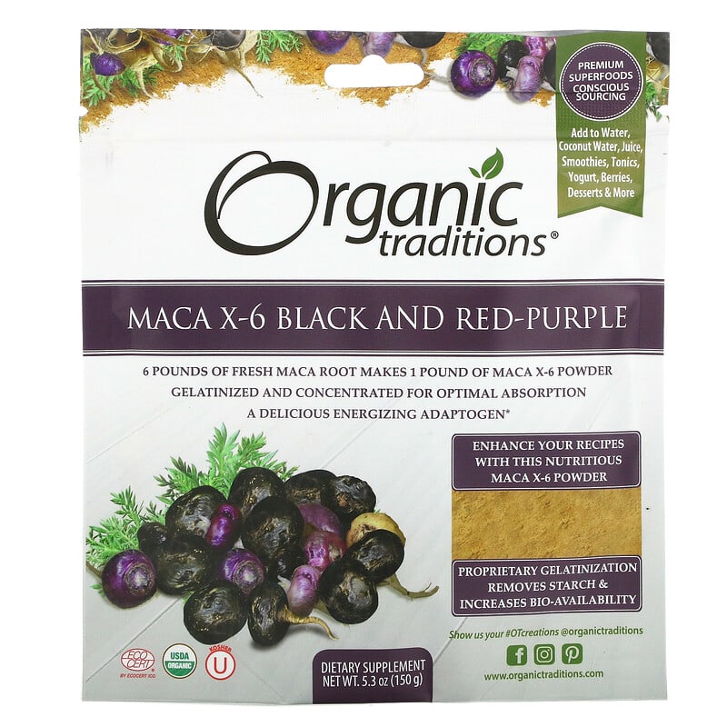 Organic Traditions Maca X-6 Black and Red-Purple 5.3 oz (150 g) 627733002714