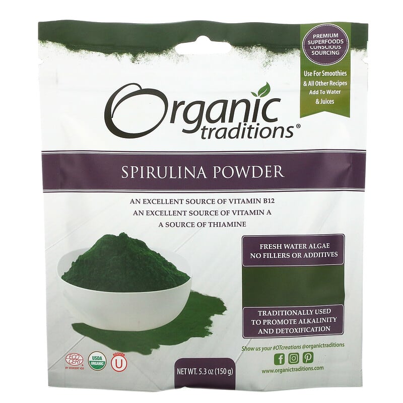 Organic Traditions Spirulina Powder 5.3 oz (150 g) 627733012317