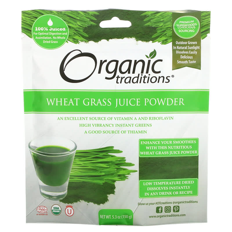 Organic Traditions Wheat Grass Juice Powder 5.3 oz (150 g) 627733012416