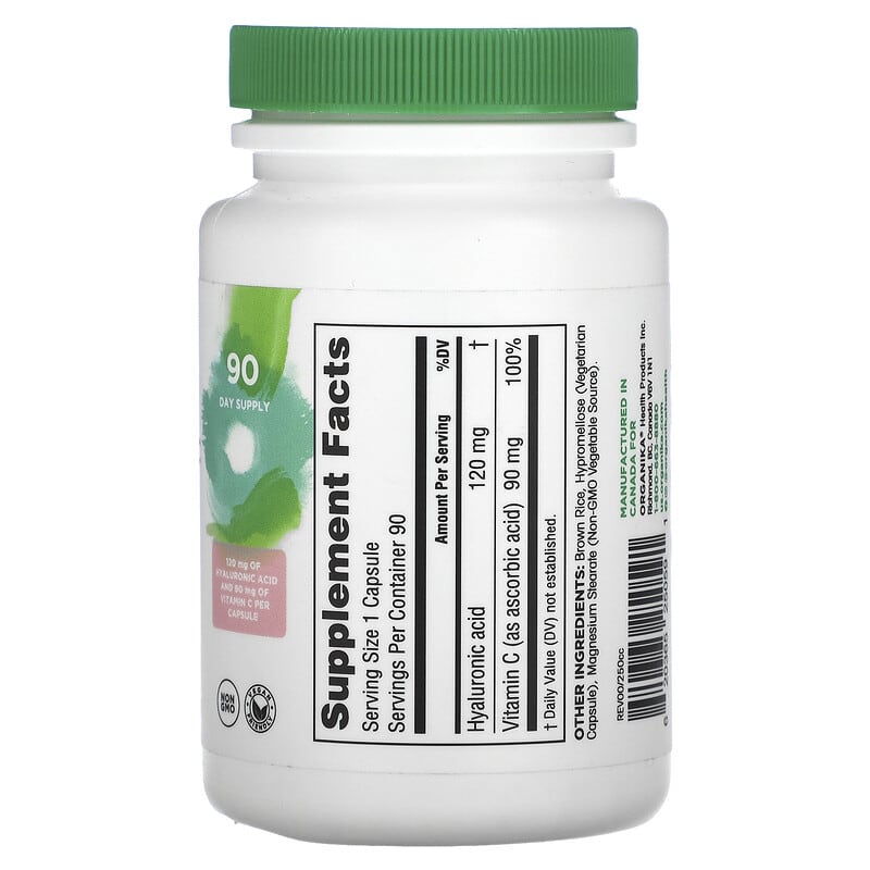 Organika, Hyaluronic Acid + Vitamin C, 90 Vegetarian Capsules 620365250591