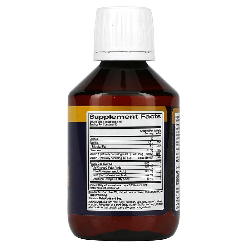 Oslomega, Cod Liver Oil, 960 mg Omega-3, Natural Lemon Flavor, 6.7 fl oz (200 ml) 898220013906