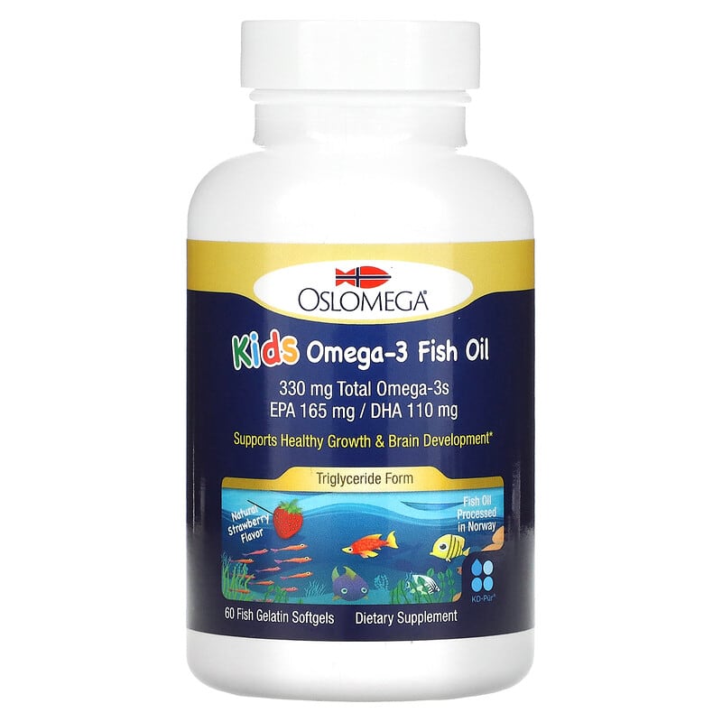 Oslomega Kid’s Omega-3 Fish Oil Natural Strawberry Flavor 60 Fish Gelatin Softgels 898220013951