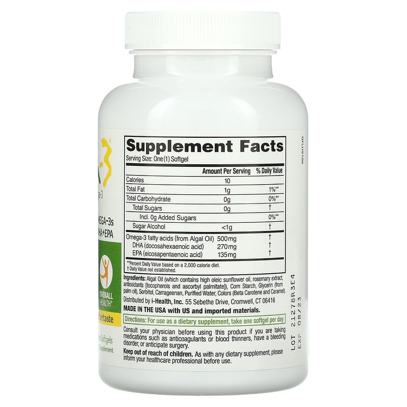 Ovega-3, Vegan Omega-3, DHA + EPA, 500 mg, 60 Vegetarian Capsules 92961020166