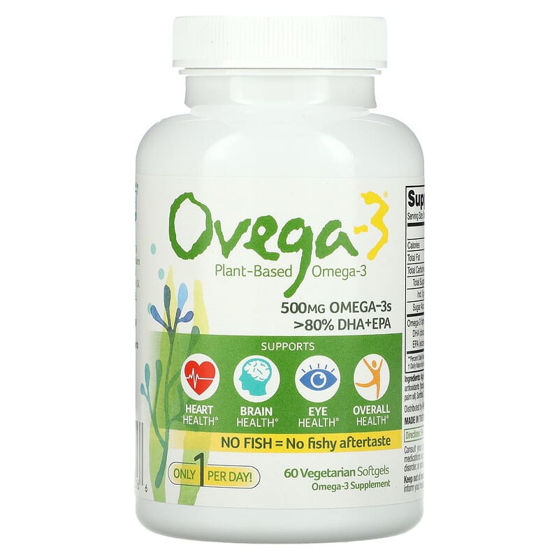 Ovega-3 Vegan Omega-3 DHA + EPA 500 mg 60 Vegetarian Capsules 92961020166