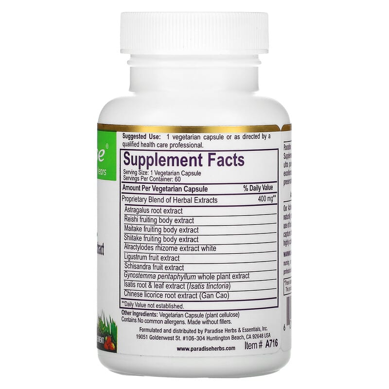 Paradise Herbs, A.R.M. Astragalus, Reishi Maitake Extract, 60 Vegetarian Capsules 601944777166