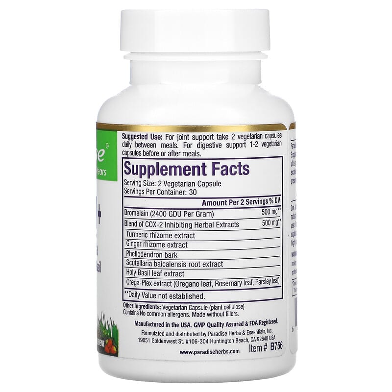 Paradise Herbs, Bromelain+, 60 Vegetarian Capsules 601944777562