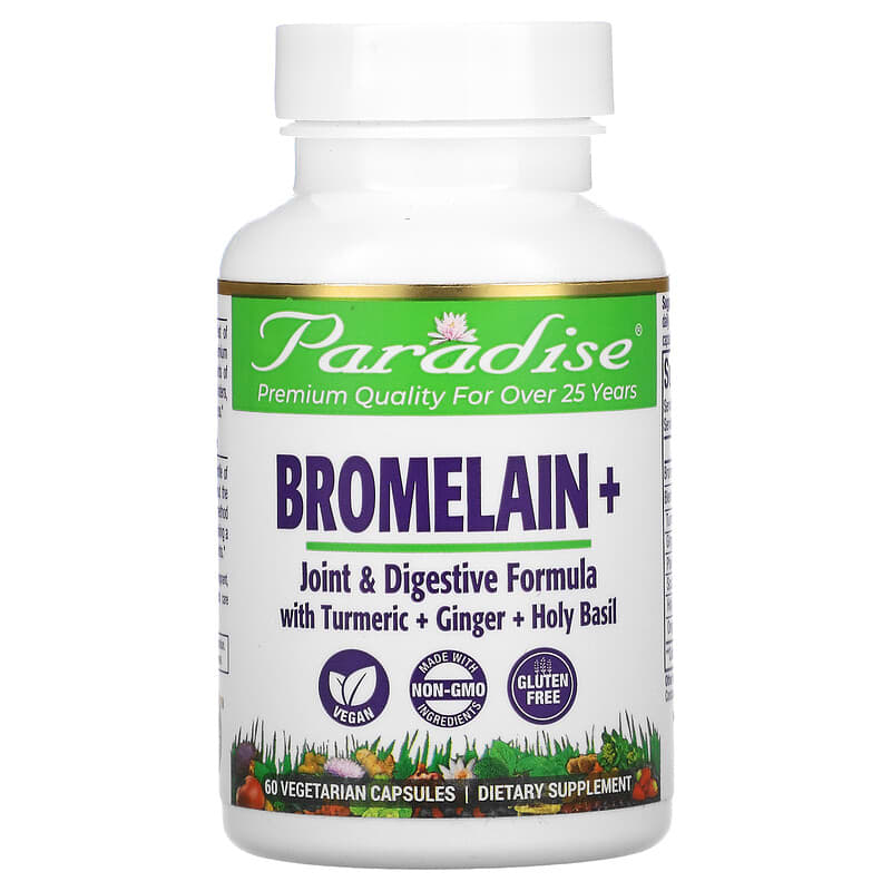 Paradise Herbs Bromelain+ 60 Vegetarian Capsules 601944777562