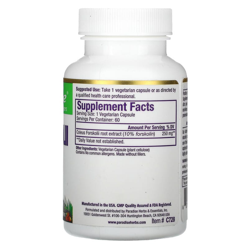 Paradise Herbs, Coleus Forskolii, 60 Vegetarian Capsules 601944777289