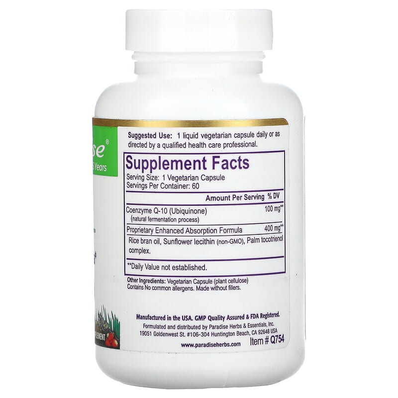 Paradise Herbs, CoQ10, 60 Vegetarian Capsules 601944777548