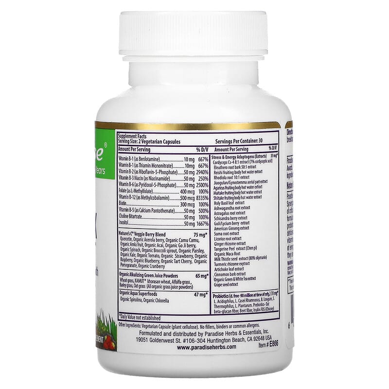 Paradise Herbs, Earth's Blend, B-Complex with Nature's C, 60 Vegetarian Capsules 601944778668