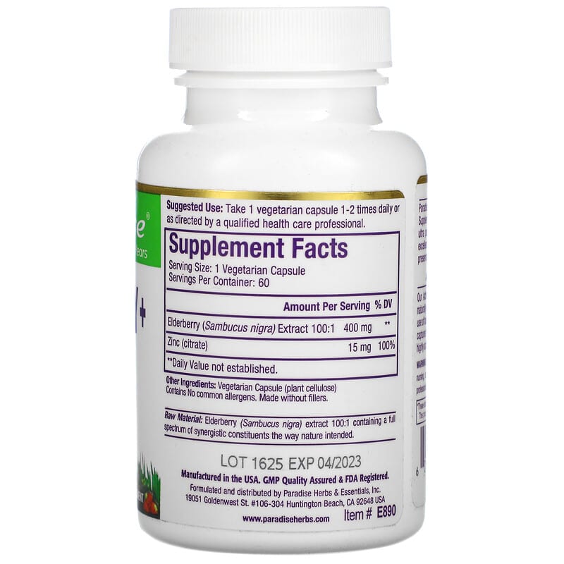 Paradise Herbs, Earth's Blend, Elderberry+ with Zinc, 60 Vegetarian Capsules 601944778903