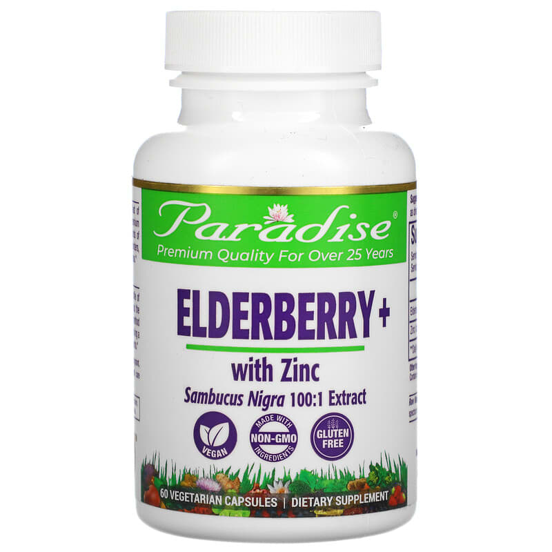 Paradise Herbs Earth's Blend Elderberry+ with Zinc 60 Vegetarian Capsules 601944778903