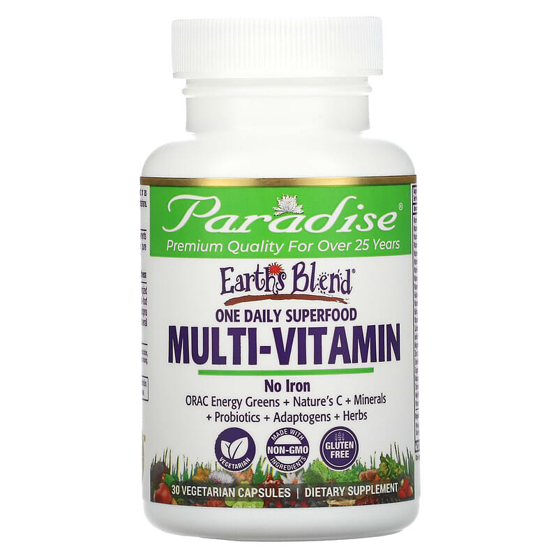 Paradise Herbs, Earth's Blend, One Daily Superfood Multi-Vitamin, No Iron, 30 Vegetarian Capsules 601944778262