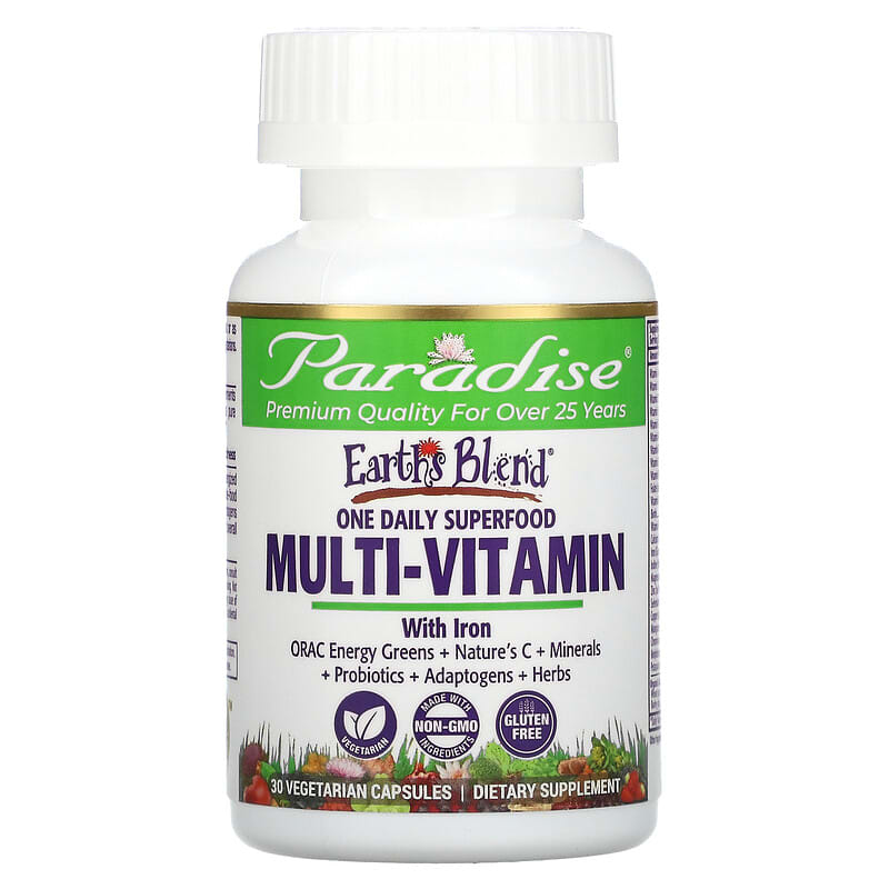 Paradise Herbs, Earth's Blend, One Daily Superfood Multi-Vitamin with Iron, 30 Vegetarian Capsules 601944778286