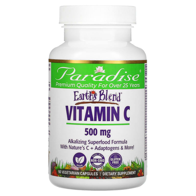Paradise Herbs Earth's Blend Vitamin C 500 mg 90 Vegetarian Capsules 601944778675