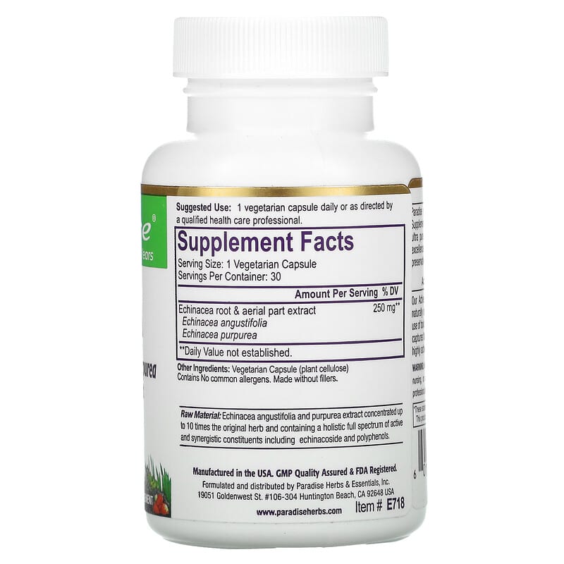 Paradise Herbs, Echinacea, 30 Vegetarian Capsules 601944777180