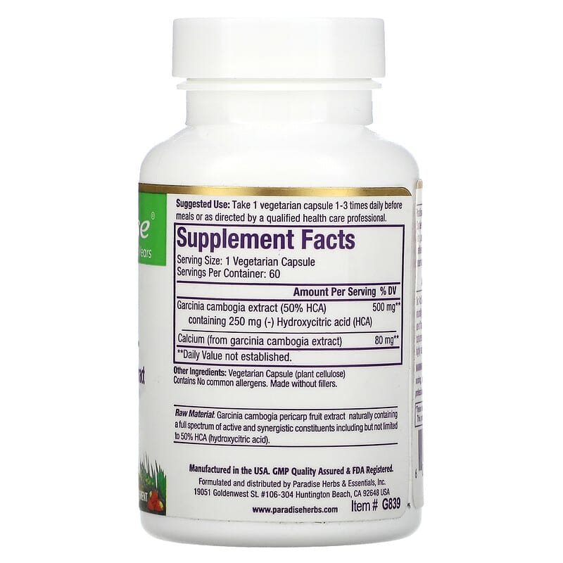 Paradise Herbs, Garcinia, 60 Vegetarian Capsules 601944778392