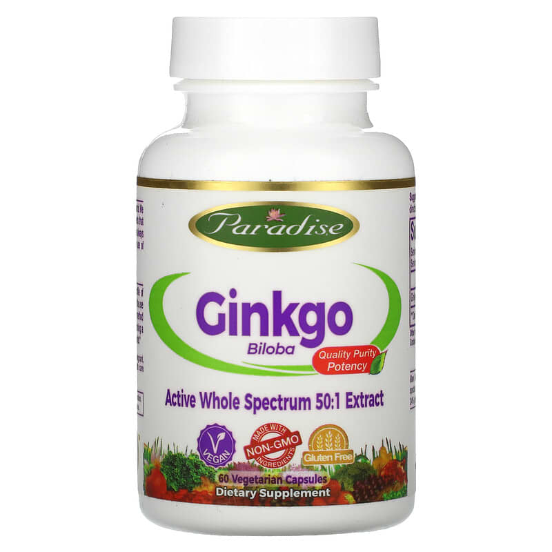 Paradise Herbs Ginkgo Biloba 60 Vegetarian Capsules 601944777203