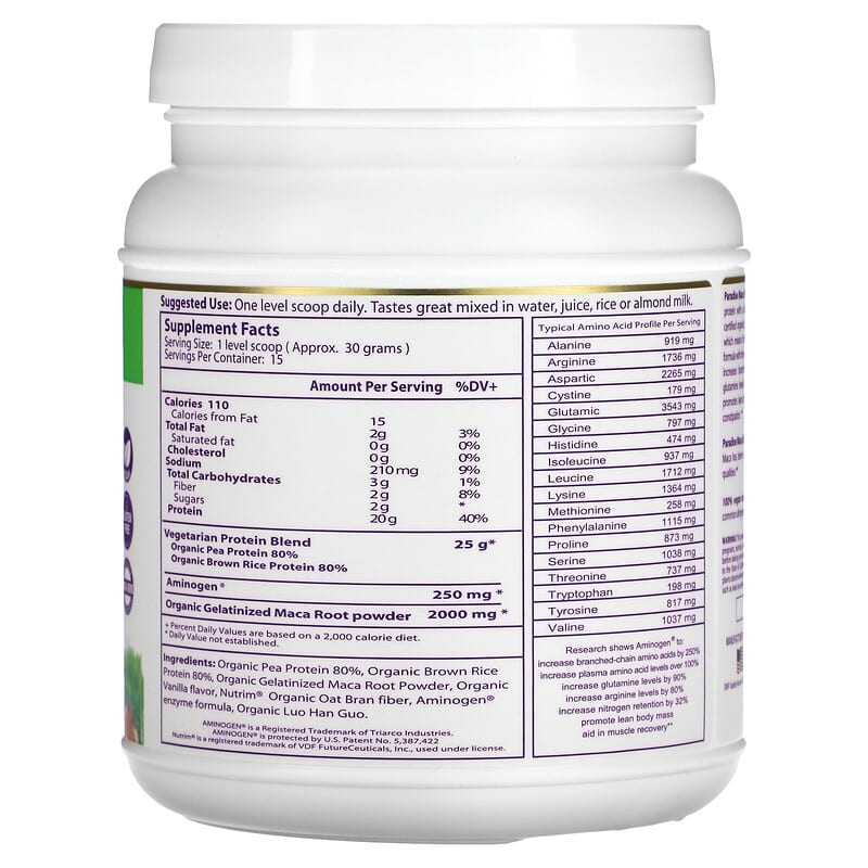 Paradise Herbs, Maca Up, Vegetarian Energy Protein, Vanilla, 15.87 oz (450 g) 601944778040