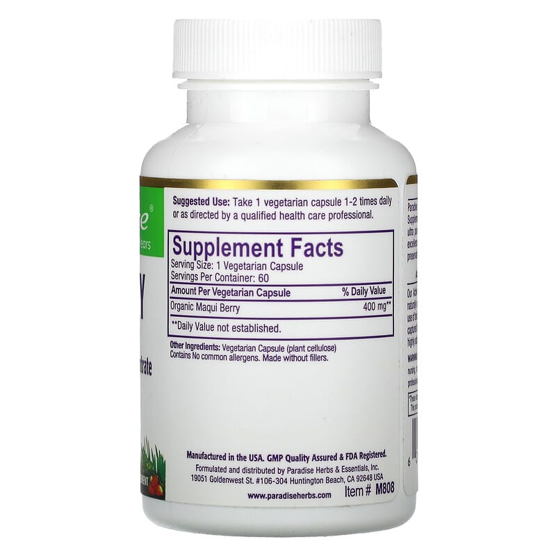 Paradise Herbs, Maqui Berry, 60 Vegetarian Capsules 601944778088