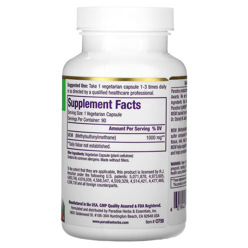 Paradise Herbs, MSM, 1,000 mg, 90 Vegetarian Capsules 601944777500