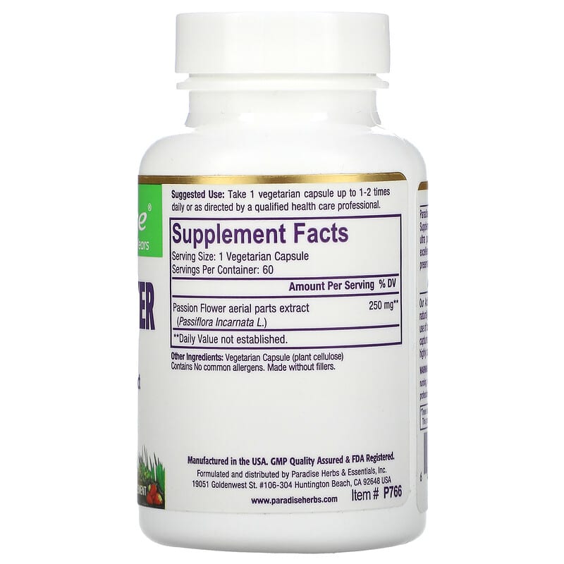 Paradise Herbs, Passion Flower, 60 Vegetarian Capsules 601944777661