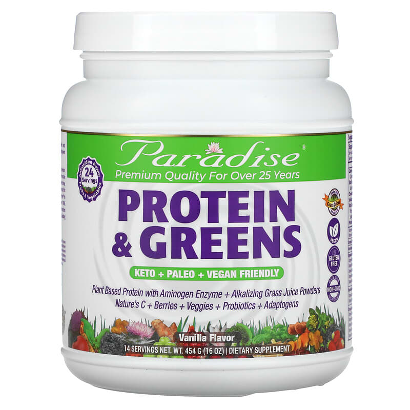 Paradise Herbs Protein & Greens Vanilla 16 oz (454 g) 601944778521