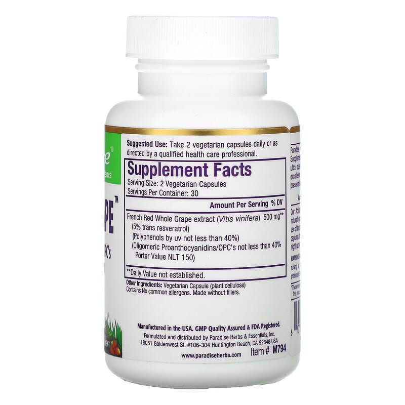 Paradise Herbs, Resvera-Grape, 60 Vegetarian Capsules 601944777944