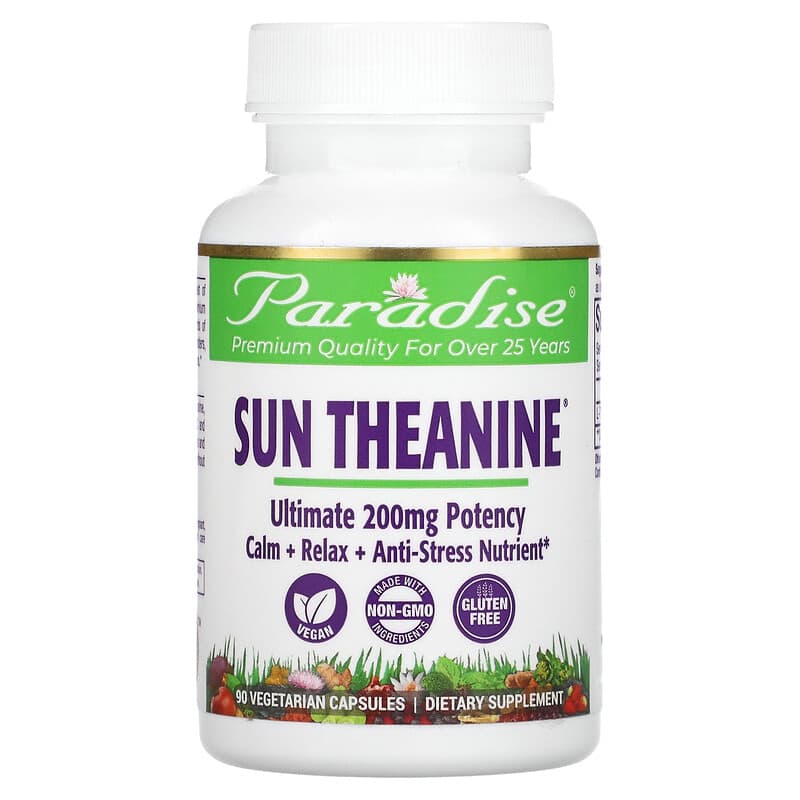 Paradise Herbs Sun Theanine 200 mg 90 Vegetarian Capsules 601944778941