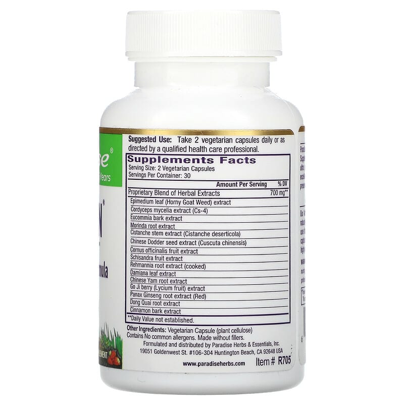 Paradise Herbs, Whole Man, Men's Libido Vitality Formula, 60 Vegetarian Capsules 601944777050