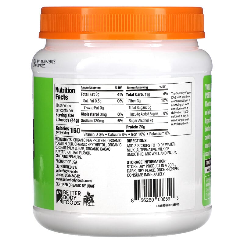 PBfit, Organic PB Fit Plus, Peanut Butter & Chocolate, 1 lb (454 g) 856260006593