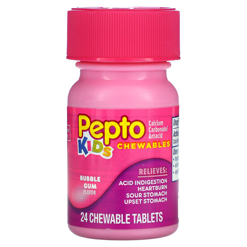 Pepto Bismol, Kids, Pepto Chewables, Bubble Gum,  24 Chewable Tablets 301490039663