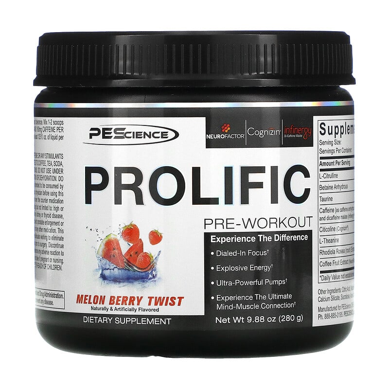 PEScience Prolific Pre-Workout Melon Berry Twist 9.88 oz (280 g) 40232199271