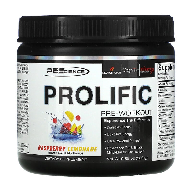 PEScience Prolific Pre-Workout Raspberry Lemonade 9.88 oz (280 g) 40232426469