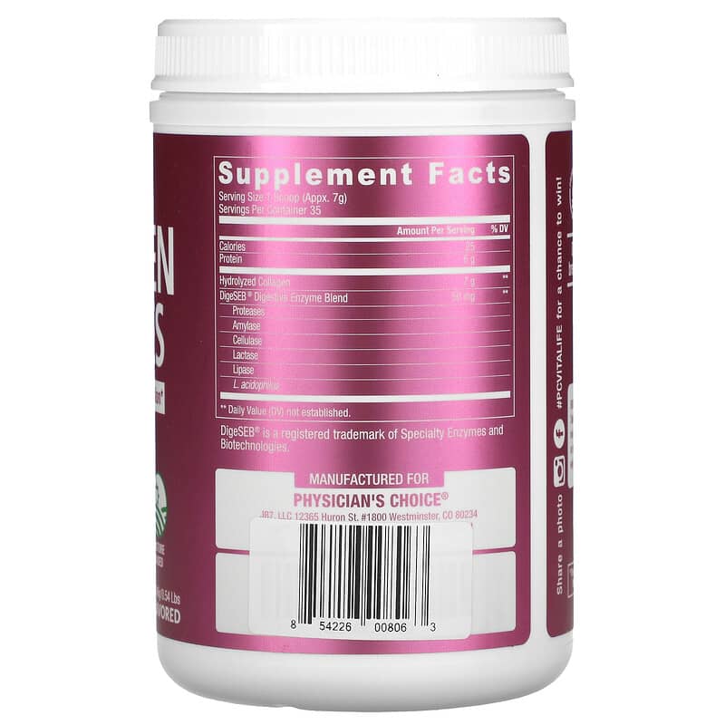 Physician's Choice, Collagen Peptides, Unflavored, 0.54 lbs (246 g) 854226008063
