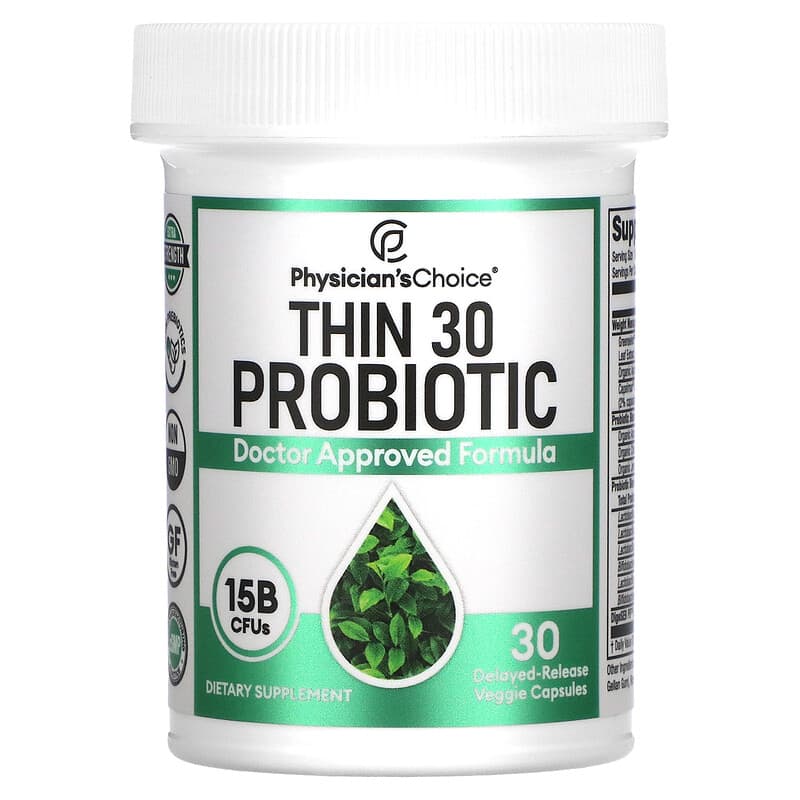 Physician's Choice, Thin 30 Probiotic, 15 Billion, 30 Delayed-Release Veggie Capsules 854226008186