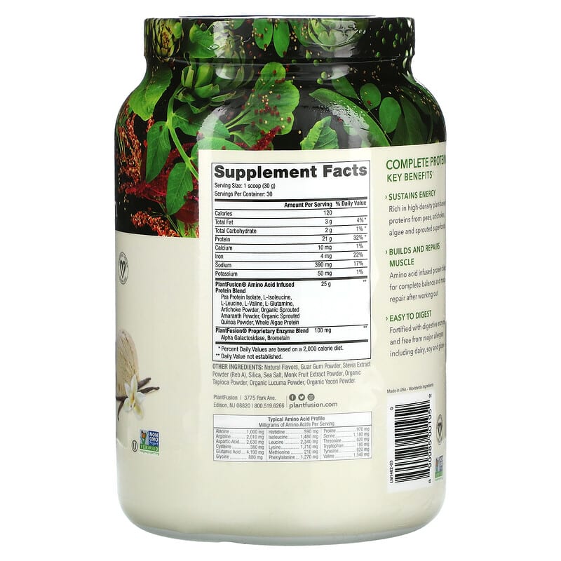 PlantFusion, Complete Protein, Creamy Vanilla Bean, 2 lb (900 g) 890985001952