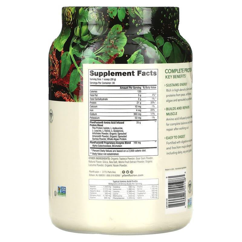 PlantFusion, Complete Protein, Natural, 1.85 lb (840 g) 890985001983