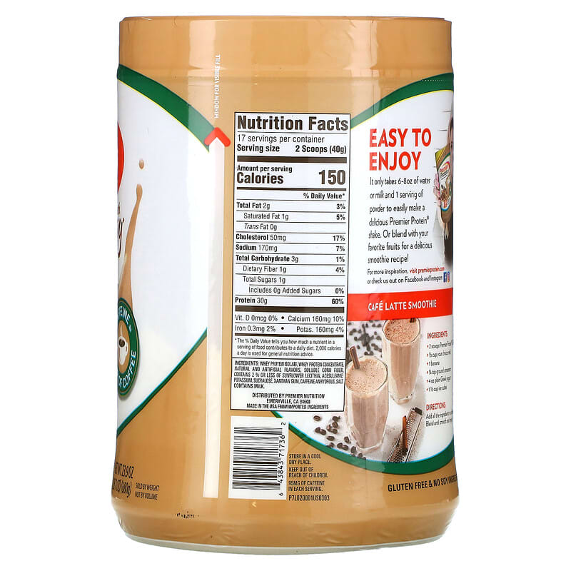 Premier Protein, 100% Whey Protein Powder, Cafe Latte, 1 lb 7 oz (680 g) 643843717362