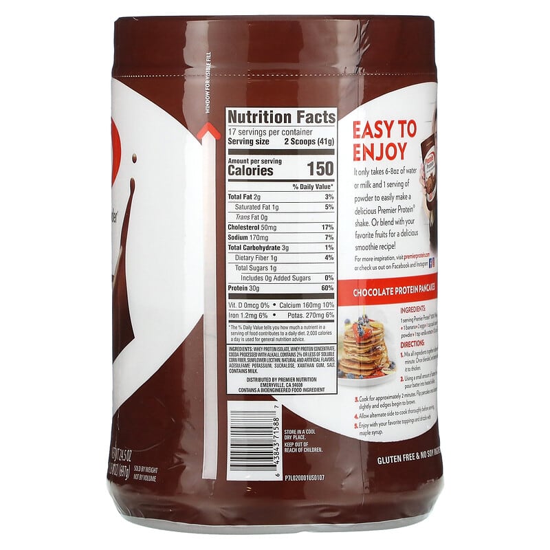 Premier Protein, 100% Whey Protein Powder, Chocolate Milkshake, 1 lb 8 oz (697 g) 643843715887
