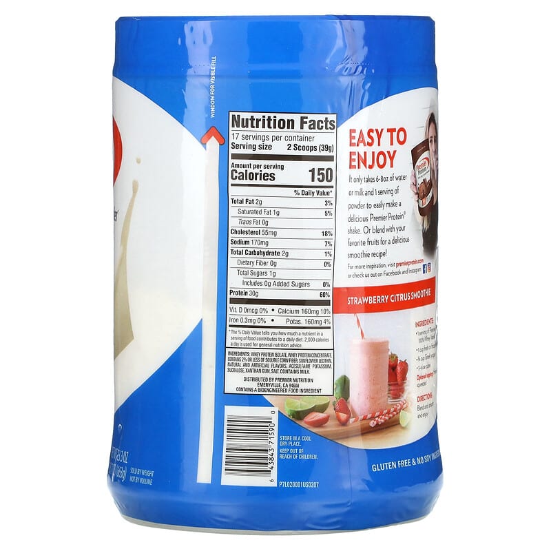 Premier Protein, 100% Whey Protein Powder, Vanilla Milkshake, 1 lb 7 oz (663 g) 643843715900