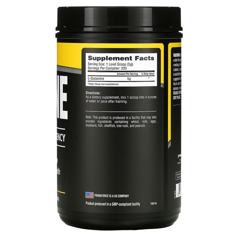 Primaforce, Glutamine, Unflavored, 35.2 oz (1000 g) 811445020214