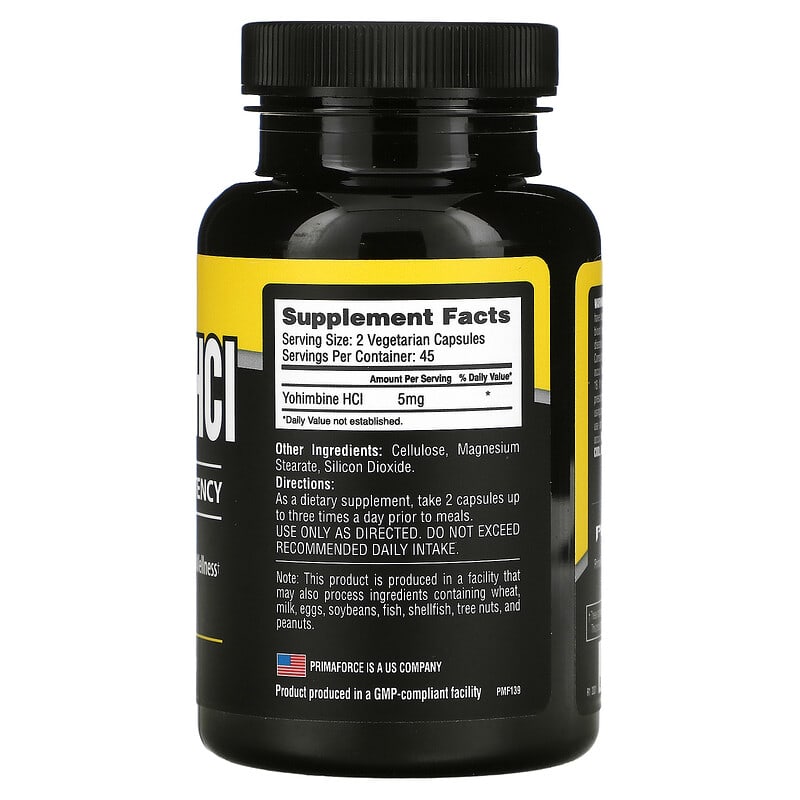 Primaforce, Yohimbine HCl, 2.5 mg, 90 Vegetarian Capsules 811445020399