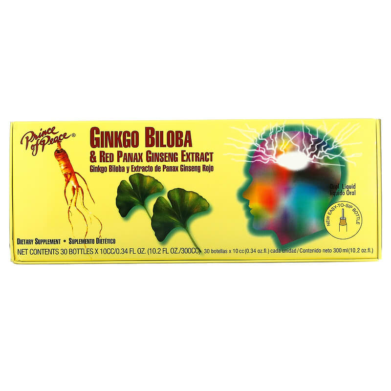 Prince of Peace Ginkgo Biloba & Red Panax Ginseng Extract 30 Bottles 0.34 fl oz Each 39278703306
