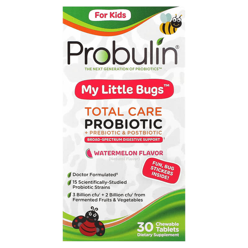 Probulin For Kids My Little Bugs Total Care Probiotic + Prebiotic & Postbiotic Watermelon 30 Chewable Tablets 855757003473