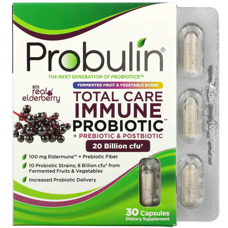 Probulin Total Care Immune Probiotic + Prebiotic & Postbiotic with Real Elderberry 20 Billion CFU 30 Capsules 855757003381