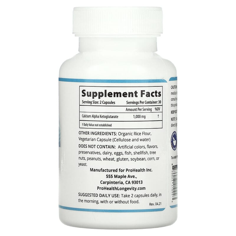ProHealth Longevity, Calcium AKG Longevity, 1,000 mg , 60 Capsules 850023410993