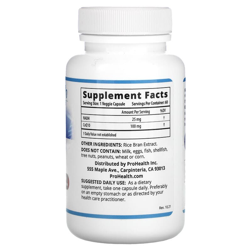 ProHealth Longevity, NADH + CoQ10, 60 Vegetarian Capsules 850023410344