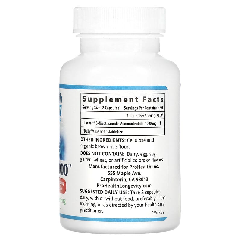 ProHealth Longevity, Uthever, NMN Pro 1000, 500 mg, 60 Capsules 850030779045